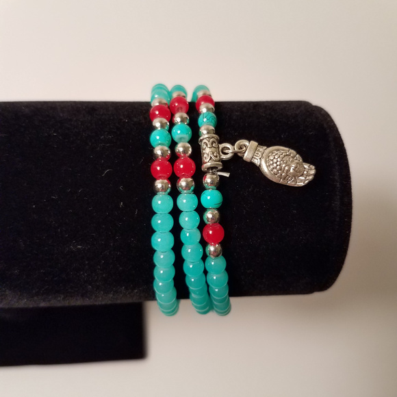 ** HP** Turquoise stretchy bracelet with charm - Picture 2 of 7